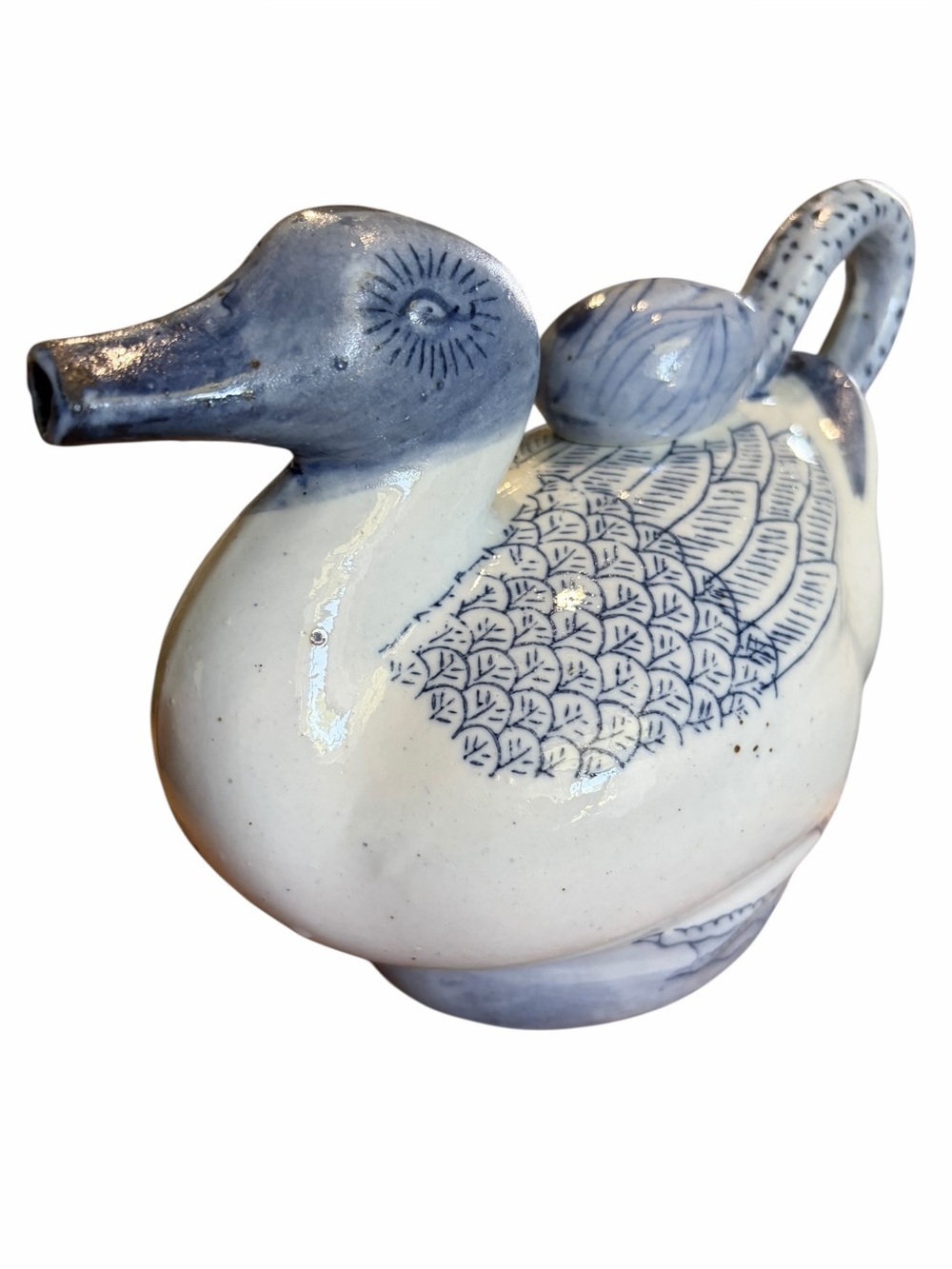 Chinoiserie Vintage Blue and White Hand Painted Teapot/Pitcher